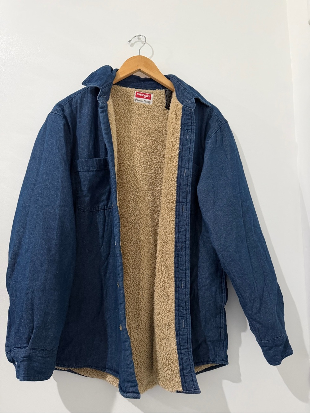 Wrangler Blue Denim Sherpa-Lined Shirt Jacket